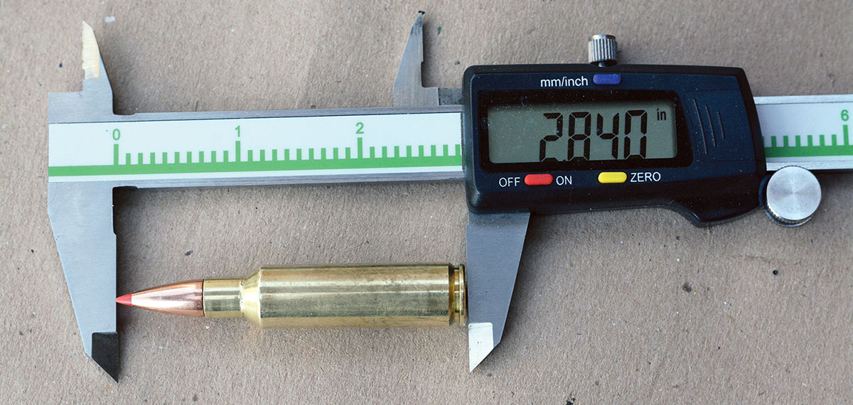 Maximum overall cartridge length is 2.840 inches.